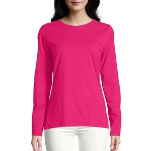 Hanes Women's Cotton Crew Neck T-Shirt with Long Sleeves, Size L/G